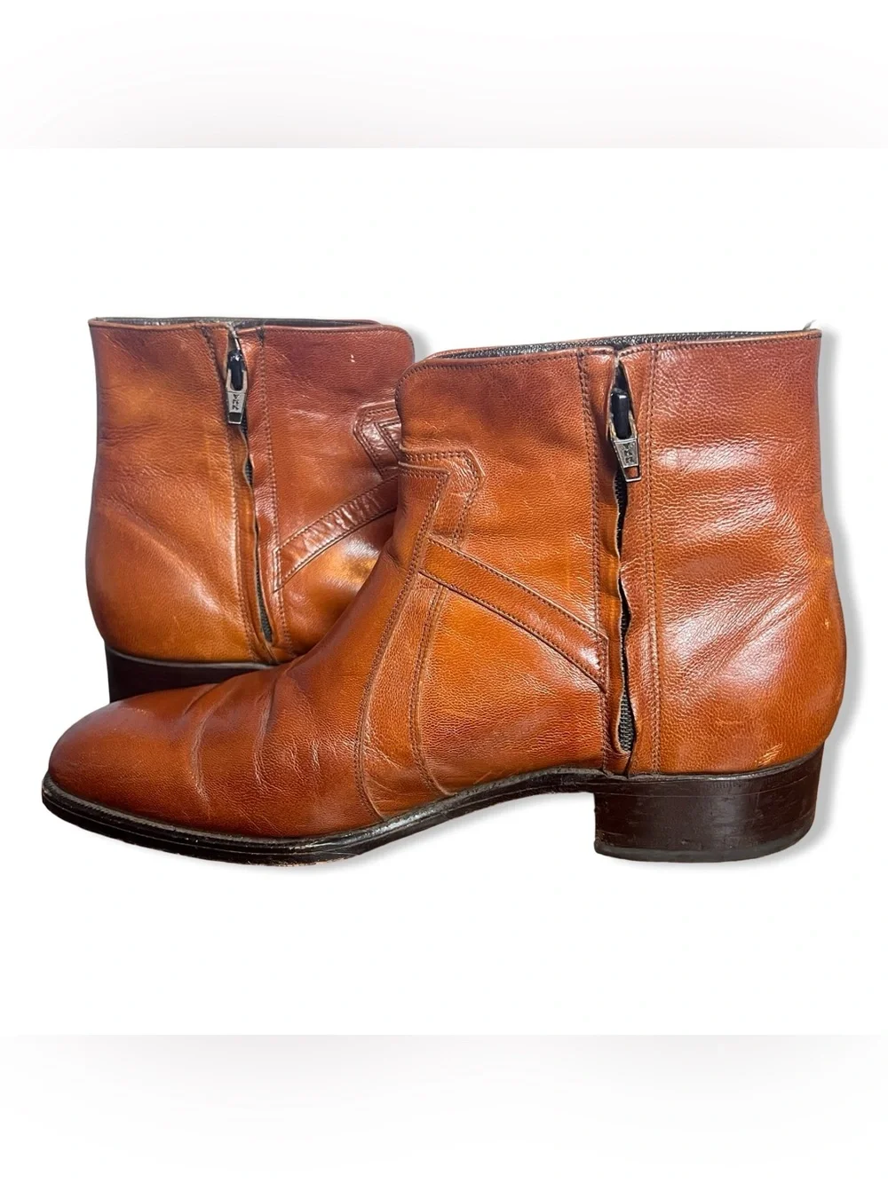Vintage Florsheim Imperial Men’s Leather Ankle Boots Cognac Buckle Zip - Sz. 9 D